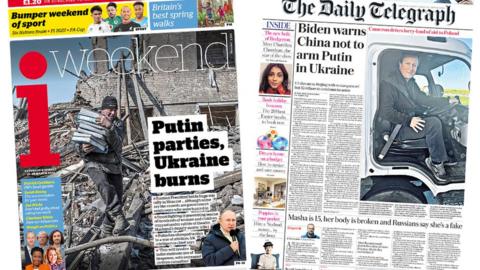 The i weekend and the Daily Telegraph front pages 19 March 2022