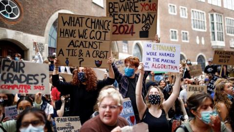 Students protesting over the exam moderating system