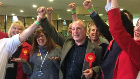 Paul Farrelly celebrating his narrow victory in the 2017 general election