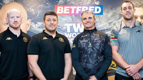 Wigan's Liam Farrell and Matt Peet and Penrith's Ivan Cleary and Isaah Yeo