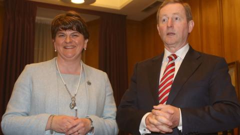 Taoiseach Enda Kenny with Northern Ireland First Minister Arlene Foster in Dublin to discuss Brexit on 15 November 2016