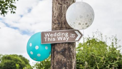 Sign showing wedding location