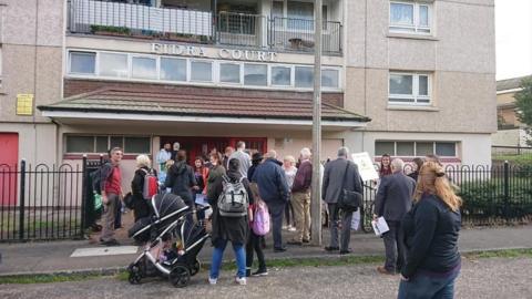 Muirhouse tenants at a protest about living conditions