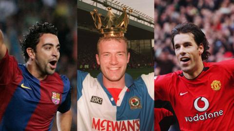 Left to right: Xavi (Barcelona), Alan Shearer (Blackburn Rovers) and Ruud Van Nistelrooy (Manchester United)