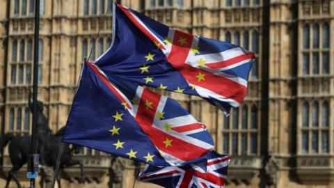 EU and UK flags outside Parliament