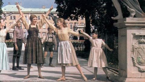 A scene from the film THE SOUND OF MUSIC (1965) - L-R (foreground) : ANGELA CARTWRIGHT as Brigitta, CHARMIAN CARR as Liesl, JULIE ANDREWS as Maria, HEATHER MENZIES as Louisa and DEBBIE TURNER as Marta.