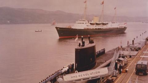 The Royal Yacht Britannia arrives at Faslane on May 10, 1968.