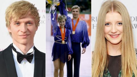 Will Tudor and Poppy Lee Friar with a 1984 picture of Torvill and Dean