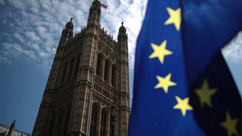 UK Parliament and EU flag