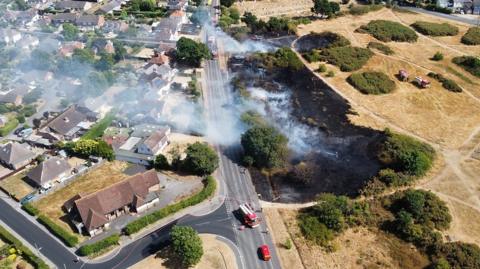 Aerial picture shows Pennington Common fire