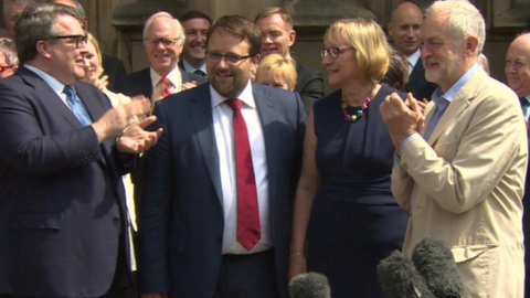 (L-R) Tom Watson, Chris Elmore, Gill Furniss and Jeremy Corbyn