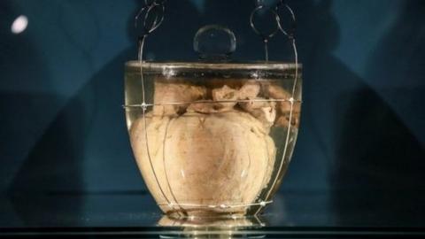 The heart of King Pedro IV of Portugal, also known as Dom Pedro I of Brazil (1798-1834) is on display for the first time at the Noble Hall of the Irmandade da Lapa in Porto, Portugal, 20 August 2022