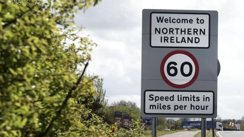 A sign that reads: Welcome to Northern Ireland - Speed limits in miles per hour