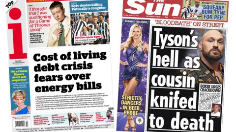 The i and the Sun front pages 22 August 2022