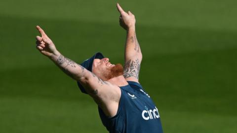 England Captain Ben Stokes gives victory celebration