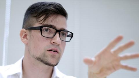 Leader of the Identitarian Movement (IBOe) far right group, Martin Sellner during a press conference in Vienna, Austria. May 23, 2014