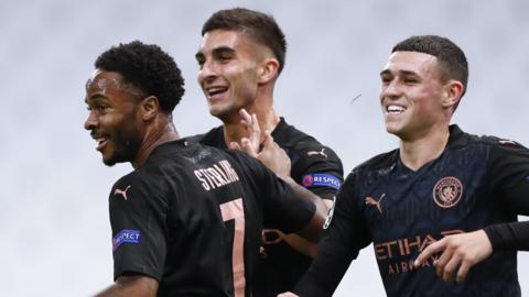 Man City forwards Raheen Sterling, Ferran Torres and Phil Foden