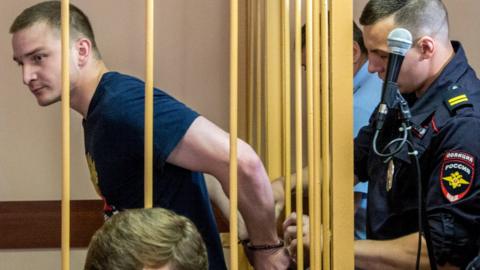 Suspect in prison beating - Maxim Yablokov in court, 25 Jul 18