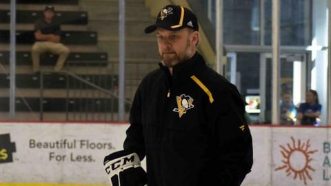 The new head coach of Cardiff Devils Jarrod Skalde at training with the Wilkes-Barre/Scranton Penguins