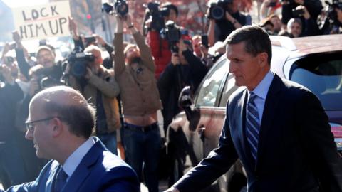 Former U.S. National Security Adviser Michael Flynn departs U.S. District Court- December 1, 2017.