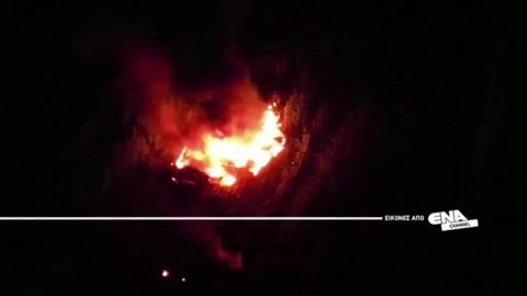 Crashed cargo plane in northern Greece in flames