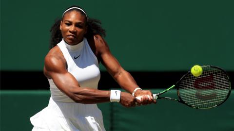 Serena Williams playing tennis in July 2016