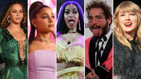 Beyonce, Ariana Grande, Cardi B, Post Malone, Taylor Swift