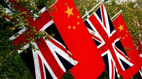 Chinese and British flags fly on Pall Mall on 7 November 2005 in London, England