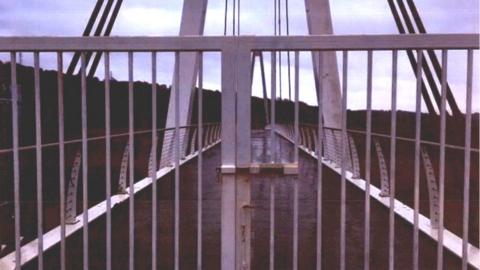 Gates closed on the Celtic Manor footbridge in Newport