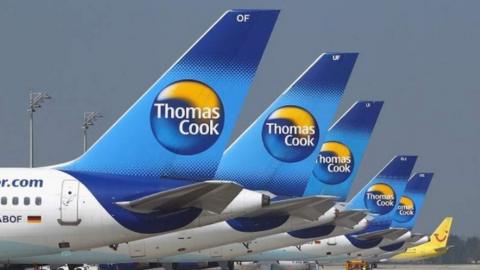 Tail fins of Thomas Cook aircraft