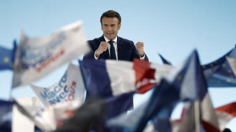 President Macron addresses supporters