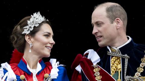 Prince William, Prince of Wales and Catherine, Princess of Wales on the balcony of Buckingham Palace