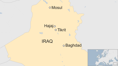 Map showing Hajaj and Tikrit in Iraq