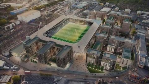 An artist's interpretation of how AFC Wimbledon's new stadium at Plough Lane once it is completed