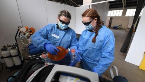 Health workers at pop-up hospital in Melbourne - 7 July