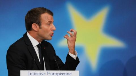 French President Emmanuel Macron delivers a speech on the European Union at the Sorbonne University on 26 September 2017 in Paris