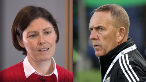 IFA Director of Women's Football Angela Platt and Kenny Shiels