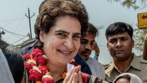 Congress Party's Priyanka Gandhi campaigns on the road for for India National Congress on March 29, 2019 in Utter Pradesh, India.