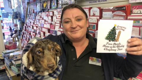 Ellen Lewis with her festive wonky tree Christmas card