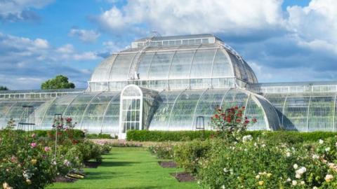 he iconic Temperate House exhibiting over 10,000 plants in the world's biggest sculptural Victorian glasshouse at Royal Botanic Gardens at Kew,