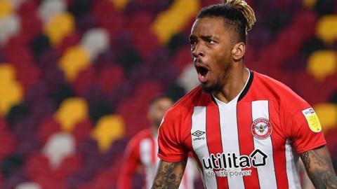 Ivan Toney's celebrates scoring for Brentford against Bristol City