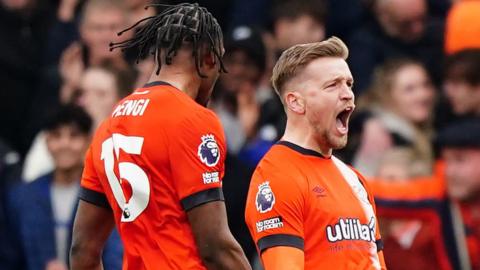 Luke Berry celebrates equaliser for Luton against Nottingham Forest