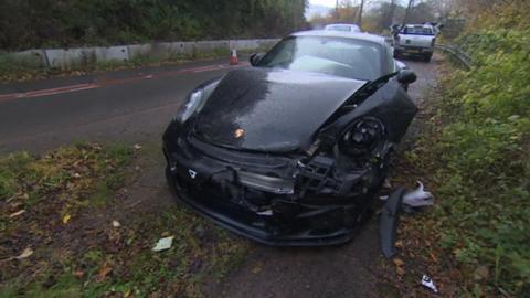 Smashed up Porsche