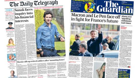 The Daily Telegraph and the Guardian front pages 11 April 2022