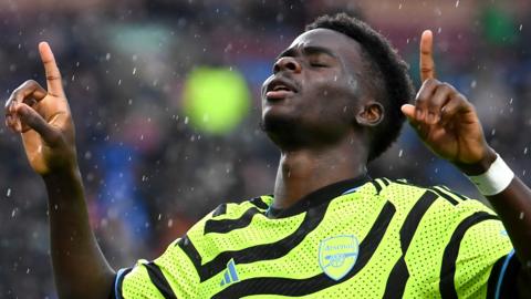 Arsenal's Bukayo Saka celebrates scoring against Burnley