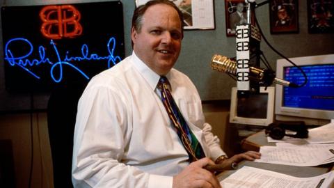 Rush Limbaugh presenting his radio show in 1995