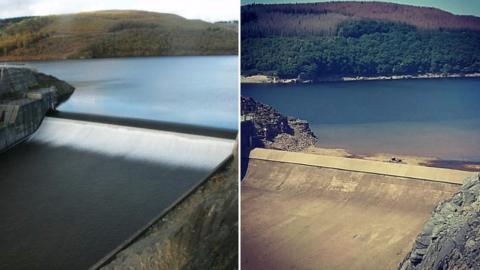 Llyn Brianne full and after heatwave