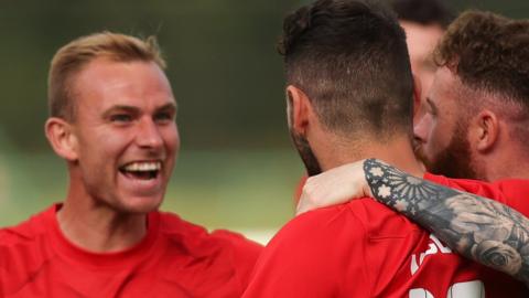 David McDald of Larne FC celebrates