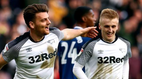 Derby celebrate a goal against Blackburn