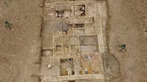 Aerial view of Roman villa found in field